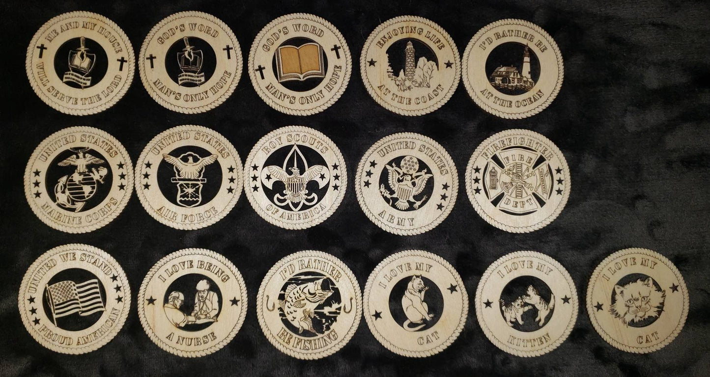 Engraved Magnets/Ornaments/Desktop Plaques/Wall Plaques/Picture Frames-DOGS/MILITARY/MISC