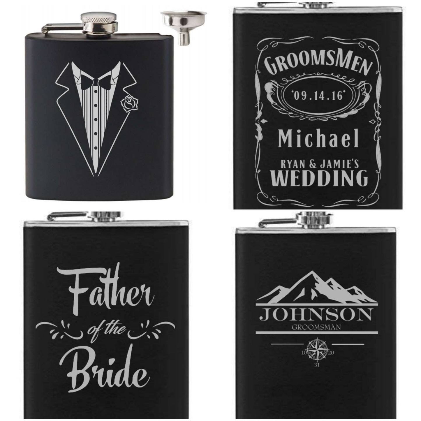 Groom/Groomsman Engraved flask - 8oz Flask w/funnel