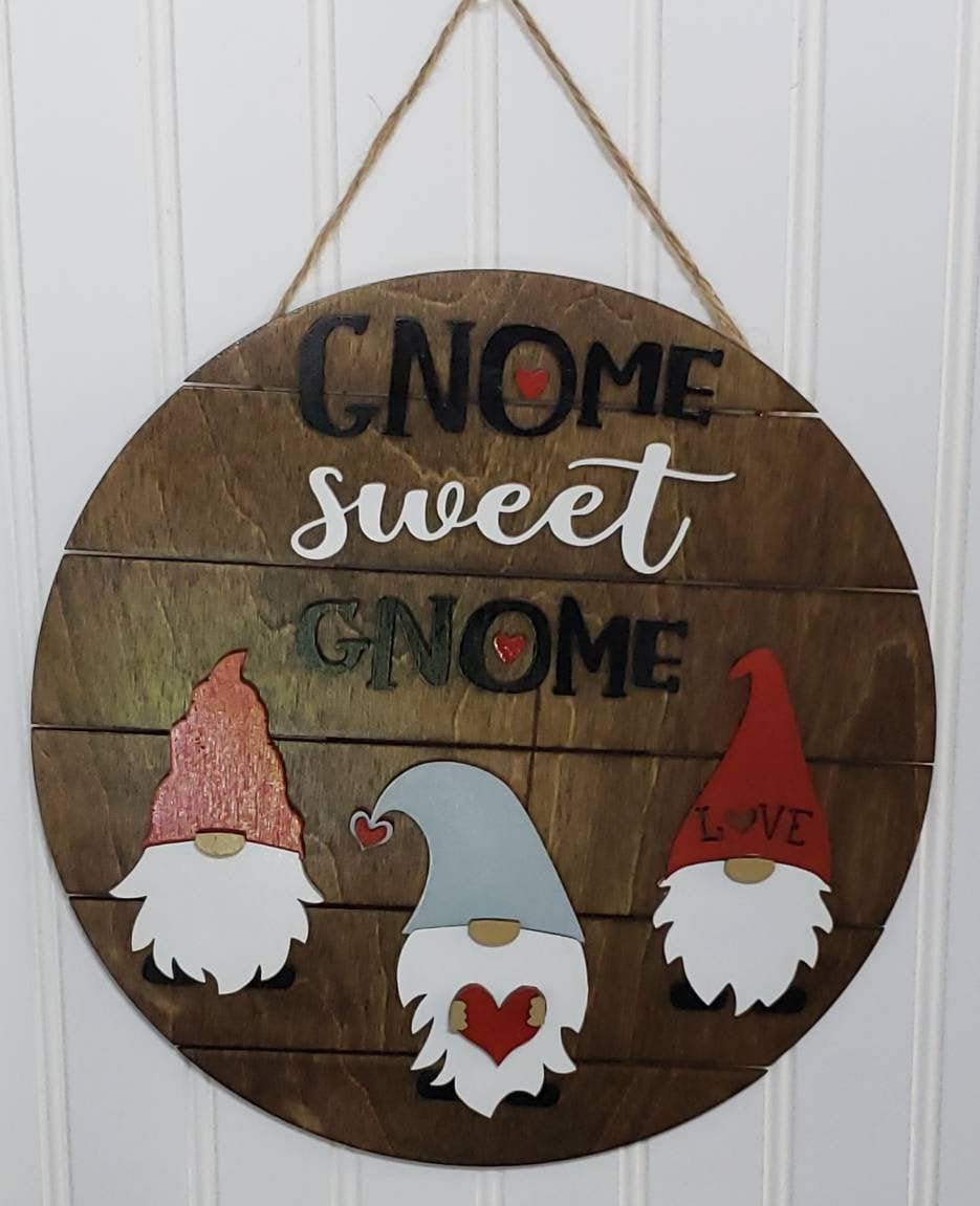 Gnome Door Hanger, Wooden Sign, Gnome Sweet Gnome Wood Door Hanger, Door Decor, Best Gift Ever, Front door decor, new home gifts