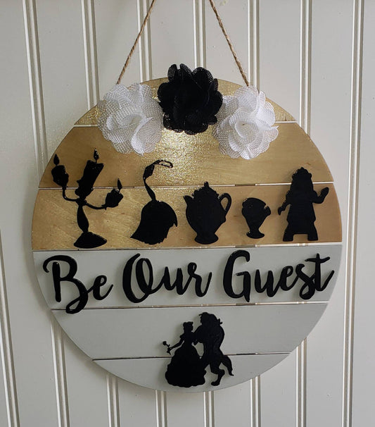 Door Hanger, Wooden Sign, Inspired by Disney Wood Door Hanger, Door Decor, Be Our Guest, Front Door Decor, New Home, Wall Decor, Disney